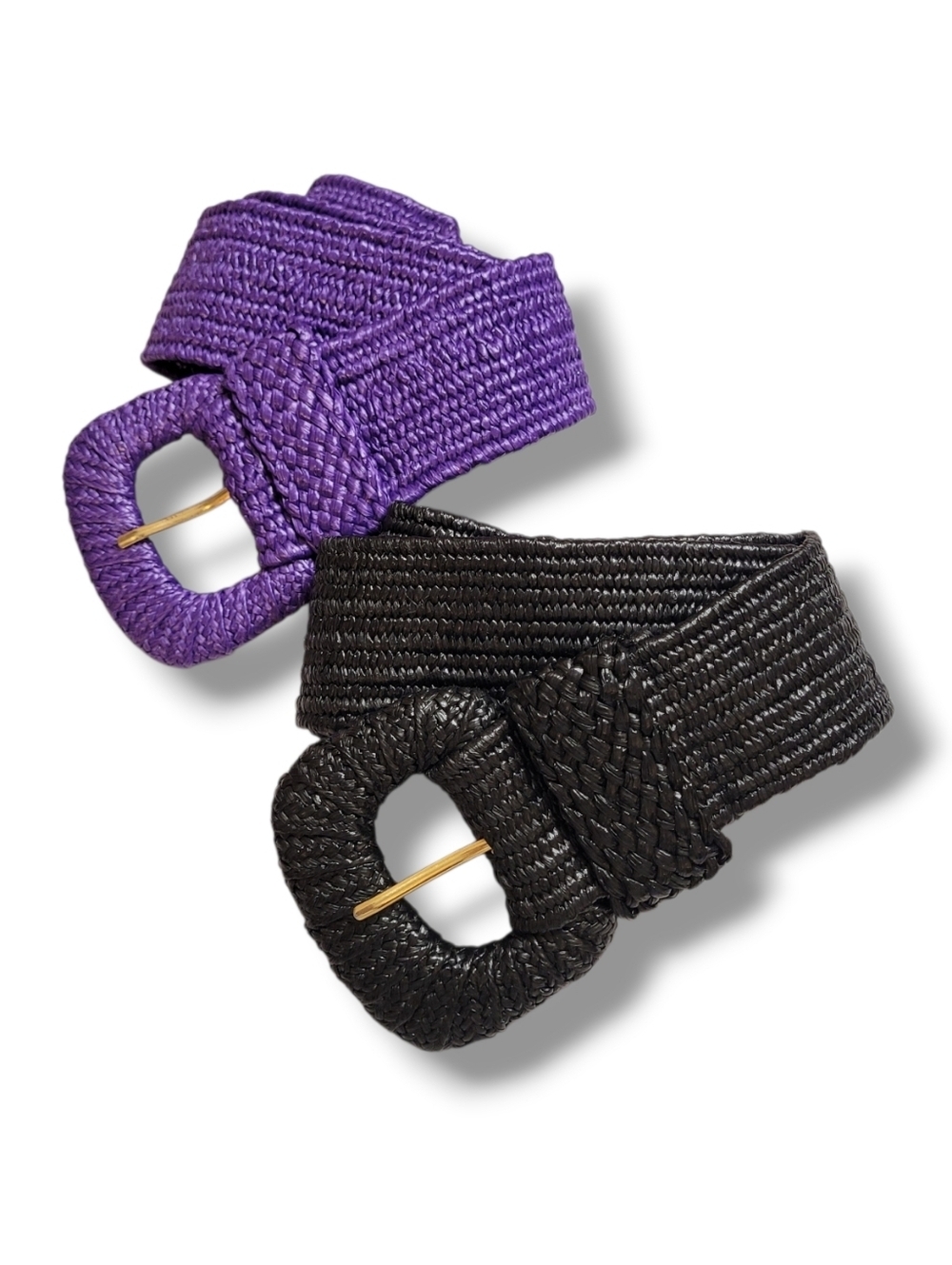 Vintage 80s Belts Purple Black Woven Stretch Size Small